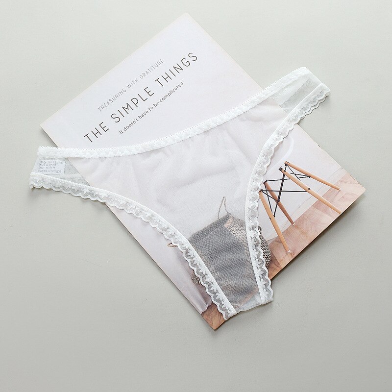 Women&#39;s Thong Sheer Panties Transparent Knickers Sexy Women&#39;s Panties Lingerie G String Thongs Lace Underwear Female Perspective: white