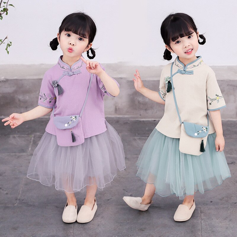 Hanfu Dress Girls Child Chinese Traditional Folk Dance Costumes Tang Dynasty Dress China Clothing Children Hanfu 2pcs DQS1924