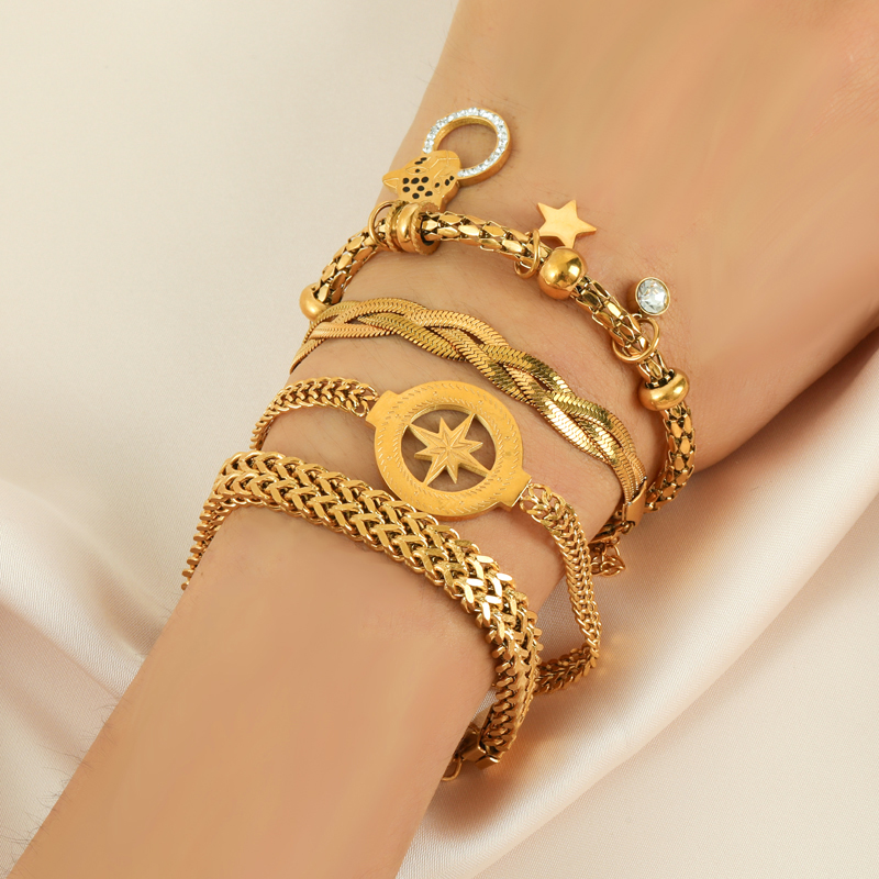 Braccialetto con braccialetti a catena spessa Color oro in acciaio inossidabile 316L EILIECK per accessori regalo gioielli impermeabili moda ragazza donna
