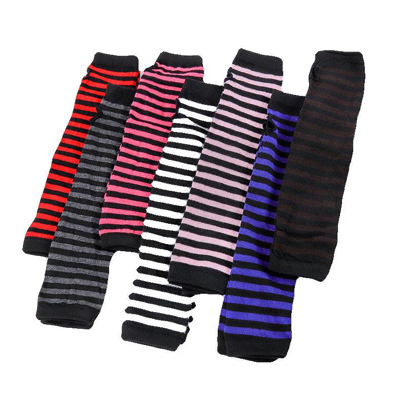 Vrouwen Lady Gestreepte Elleboog Handschoenen Warmer Gebreide Lange Vingerloze Handschoenen Elleboog Wanten Kerst Accessoires