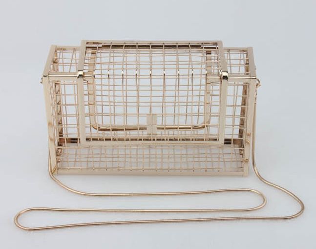métal creux femmes épaule bandoulière sacs dames fête soirée sac de luxe femme sacs Cage sac à main embrayages: Gold party bag 2