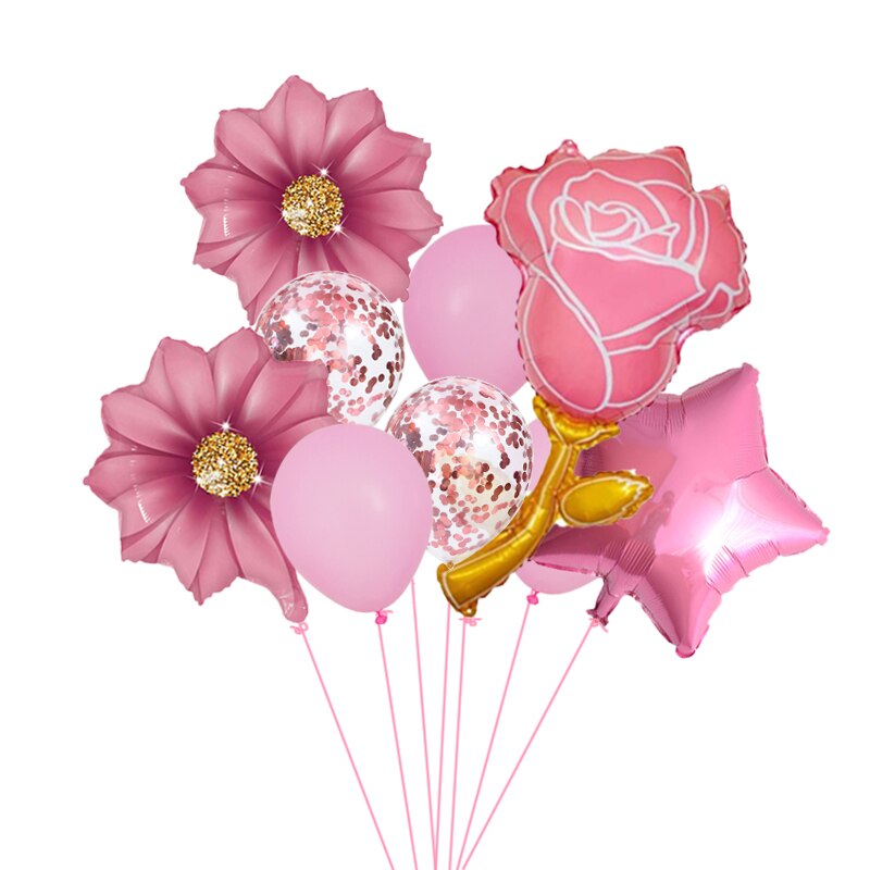 9 stk solsikke tusenfryd rose folie ballonger rosa hvit blomst luft globos baby dusj valentines bryllup bursdagsfest dekorasjoner: Rosa rose