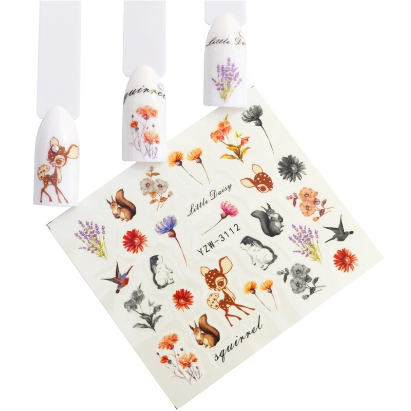 WUF 12 pièces autocollant pour ongles fleur filigrane curseur définit coloré vernis décalcomanies enveloppes pour manucure Nail Art accessoire: YZW-3112
