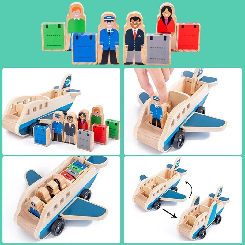 Children Wooden Double-Decker Truck Airplane Transport Set Simulation Model Toys Kid's Wooden Educational Toy For Children