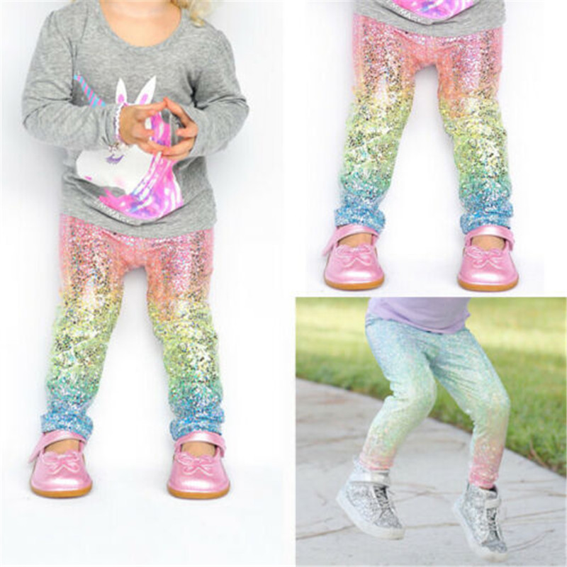 2-6 T Ragazze Colorate Pantaloni Carino Bambino Del Bambino Dei Bambini Del Bambino Vestiti Della Ragazza Gradiente di Paillettes Ghette Della Ragazza Dei Pantaloni Lunghi Pantaloni casual Gonne e Pantaloni