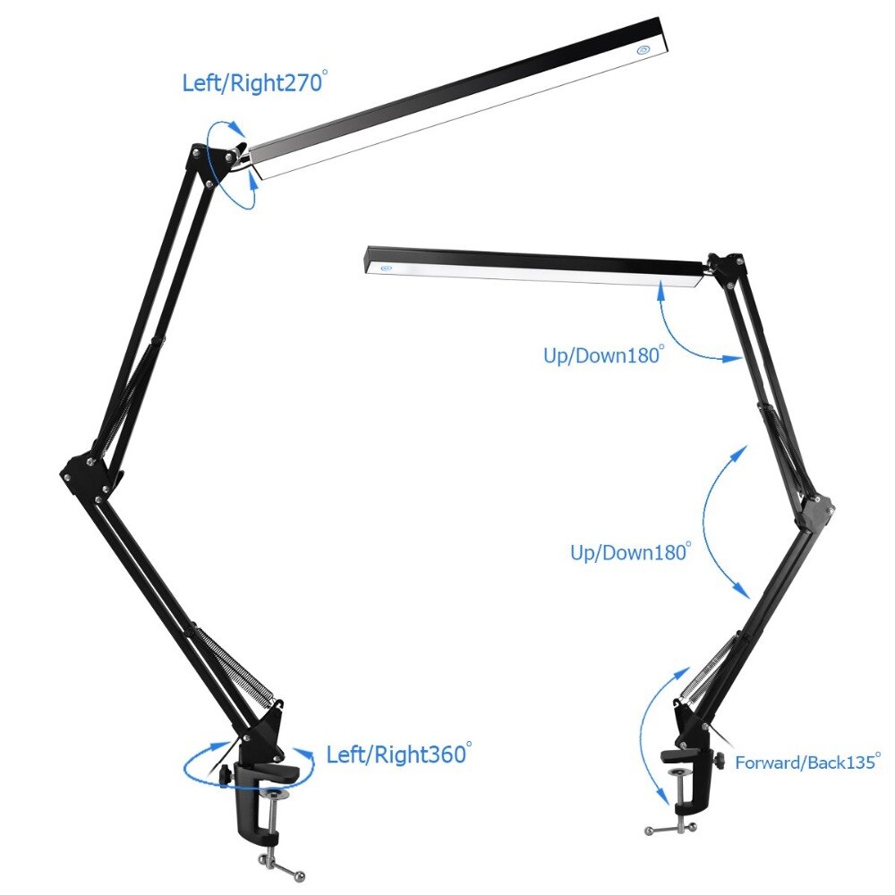 LED Architect Desk Lamp/Clamp Lamp/Metal Swing Arm Task Lamp , Touch Control, 3-Level Dimmer Drafting Work/Office Light