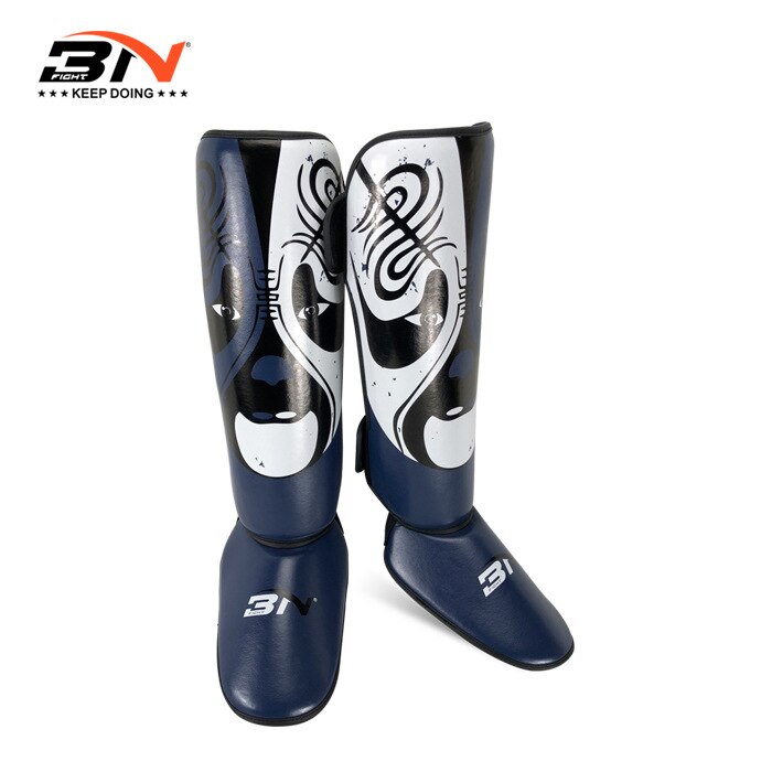 Ópera chinesa maquiagem facial boxe caneleiras protetor de tornozelo do plutônio mma muay thai kickbox treinamento perna aquecedores sparring caneleiras: Navy Blue / L 160cm to 185cm