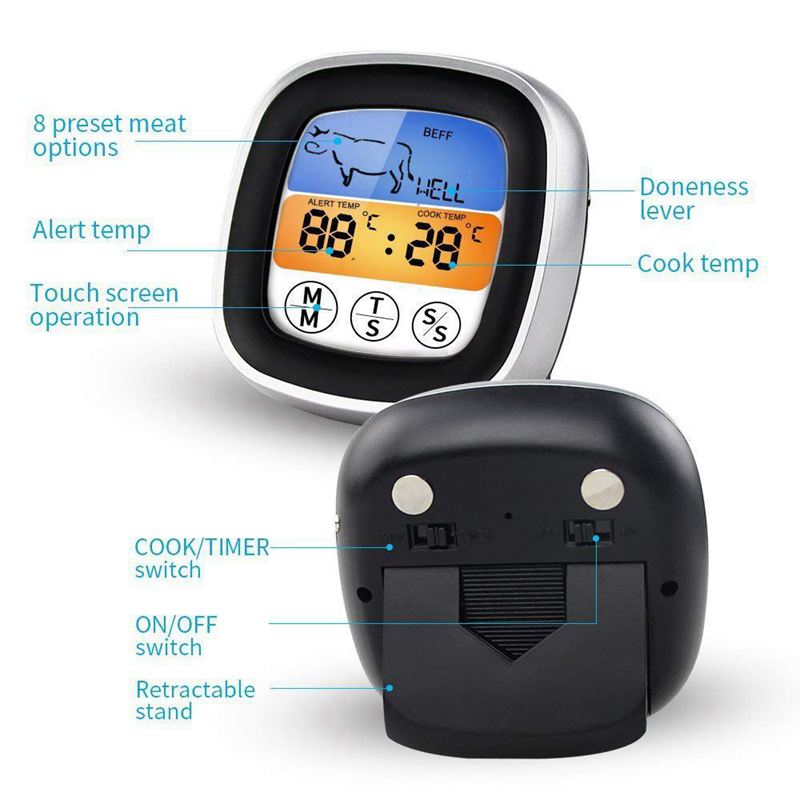 Instant Lezen Digitale Vlees Thermometer,Touchscreen Koken Keuken Thermometer Voedsel Thermometer Met Timer Voor Grillen, Oven, Ki