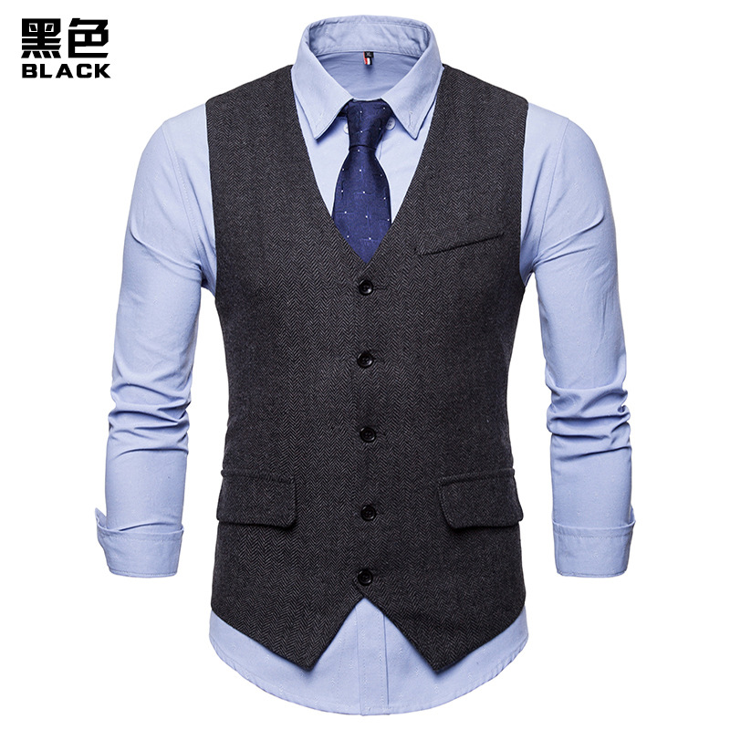 Gilet homme à chevrons veste simple boutonnage J hommes Slim Fit laine Blazer gilet: Black / S