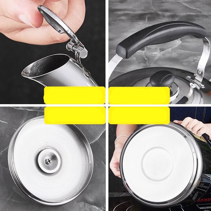 Roestvrijstalen ketel met grote capaciteit, fluitend, gas, gasinductiekookplaat, theepot, waterkoker, metalen theeketel, kampeerkeuken