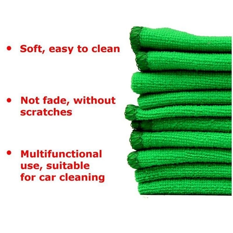 10Pcs Praktische Soft Auto Wassen Handdoek Reiniging Stofdoek Auto Detaillering Groene Microfiber Groen
