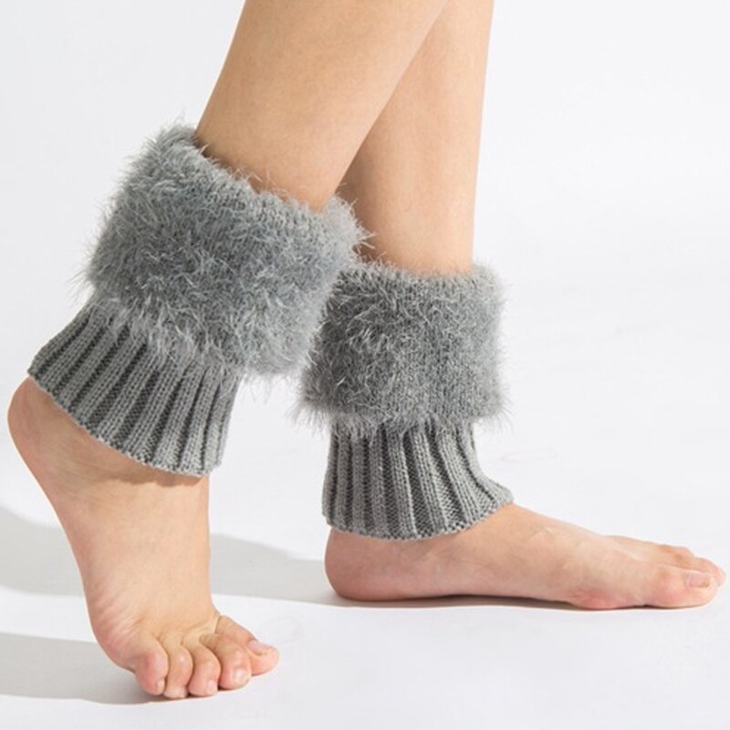 Womens Winter Warm Crochet Knit Fur Trim Leg Warmers Cuffs Toppers Boot Socks Women's Ankle Socks Legs Warmers Shoes Set