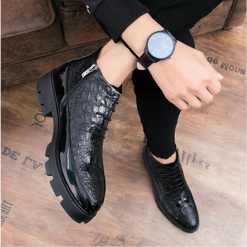 Male patent leather Moccasins shoes High top italian formal dress brogue oxford wedding Business shoes boots LH-60