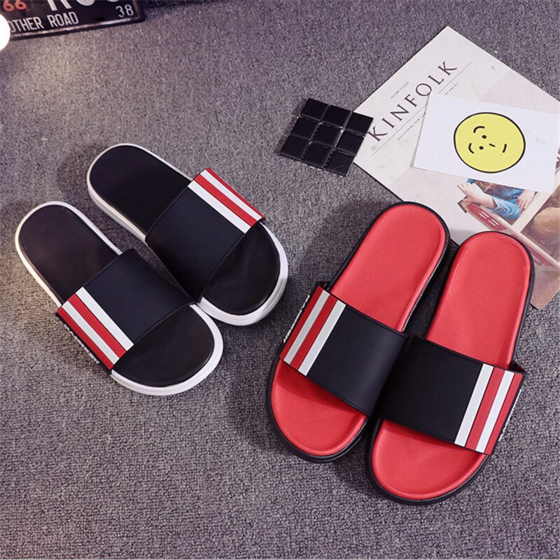 Tofflor män skor eva man kvinna par flip flops mjuka svarta röda ränder ledig sommar man chinelo masculino
