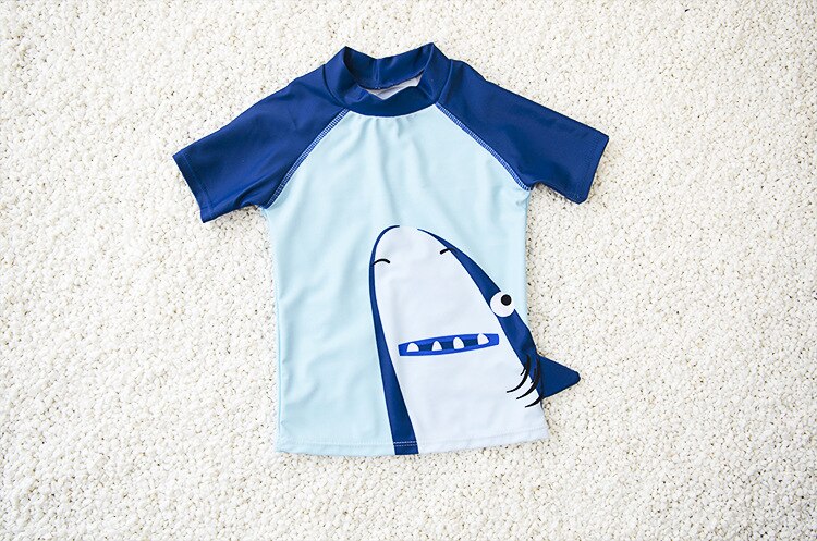 Kinderbadpak voor jongens, 3 stuks, zwemkleding, korte mouwen, topjes, zwembroeken en petten, cartoon haaienbadkleding, zonnebrandcrème, strandkleding, 2-10t stuks
