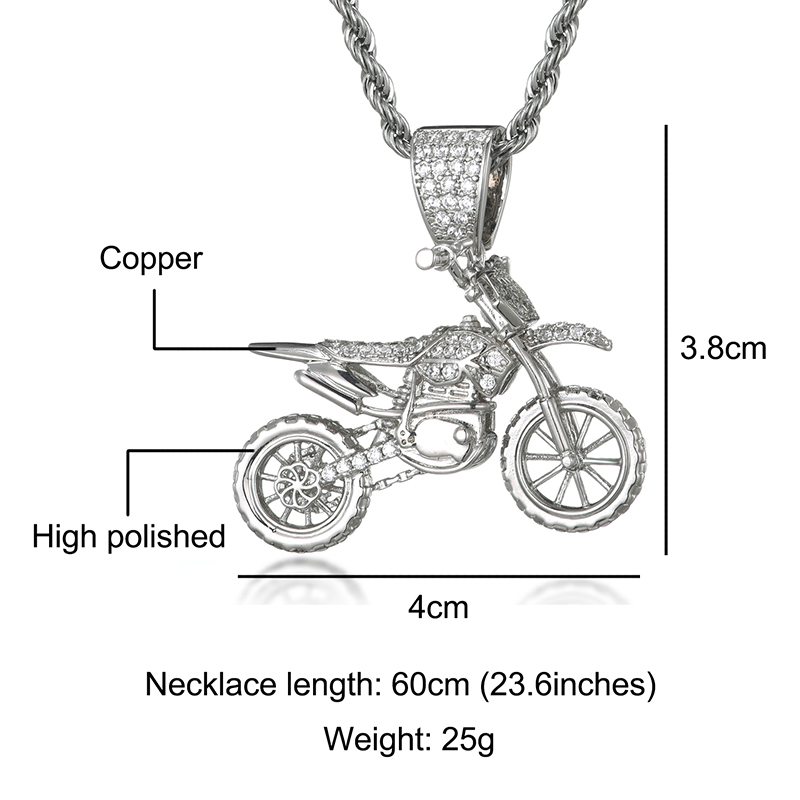 Collier pendentif moto plaqué or pour homme, Zircon cubique glacé AAA, colliers de la présidence en cuivre pavé, bijoux de charme, hip pop: 45cm / green / Rouge-brun