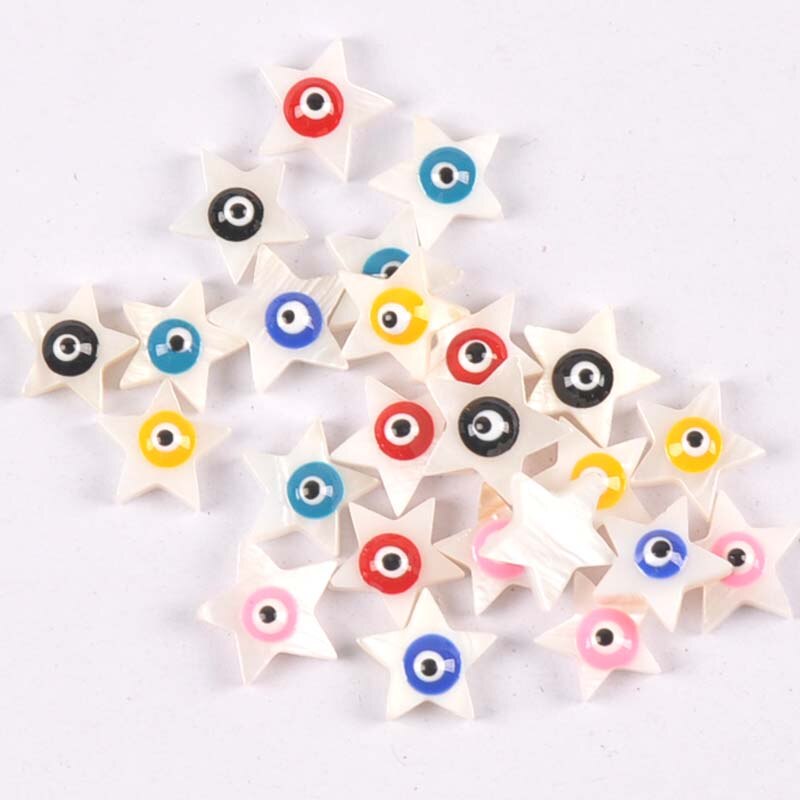 10 st/lot evil eyes stjärnor skal för smyckestillverkning armband pärlemor snäckskal lösa pärlor gör-det-själv heminredningshantverk  tr0362: Blanda