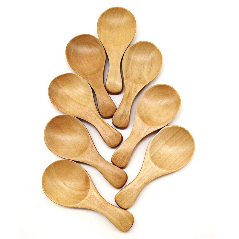 8 Stuks Kleine Houten Zout Lepel Massief Hout Specerijen Lepel Handgemaakte Honing Theelepel Kruiden Suiker Koffie Thee Jam Mosterd Ice crea