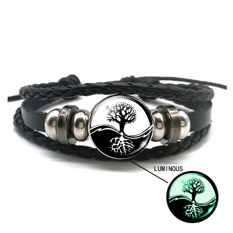 Leucht Yin Yang Geflochtene Leder Armbinde Jahrgang Tai Chi Kung Fu Zeichen Druckknopf Armbinde Männer Frauen Handgemachte Accessoires: Größe 20