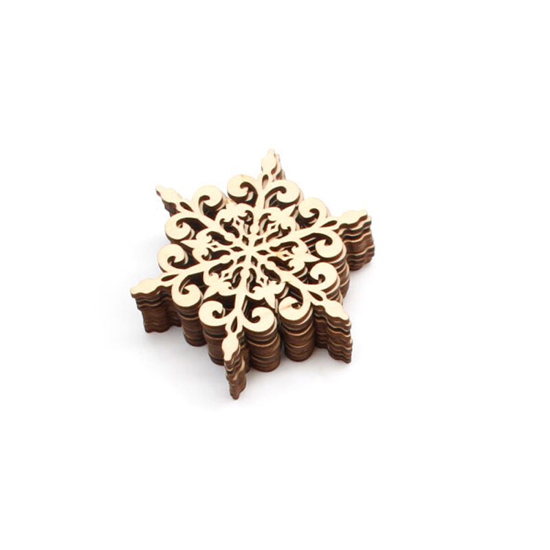10Pc Swirl Wood Snowflake Christmas Embellishment Tree Hanging Ornament Decor