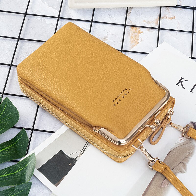 Vrouwen Lange Portemonnee Schoudertas Purse Rits Telefoon Zak Kaarthouder Effen Messenger Top Mode Kleine Pu Luxe Handtas: yellow