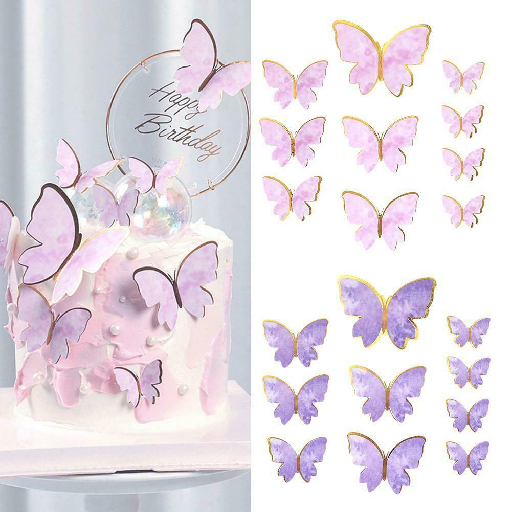 Décoration de gâteau en forme de papillon à faire soi-même, Toppers de Cupcake, papier violet et rose, carte papillon, déesse de la fête des mères, beau décor de gâteau, 10 pièces