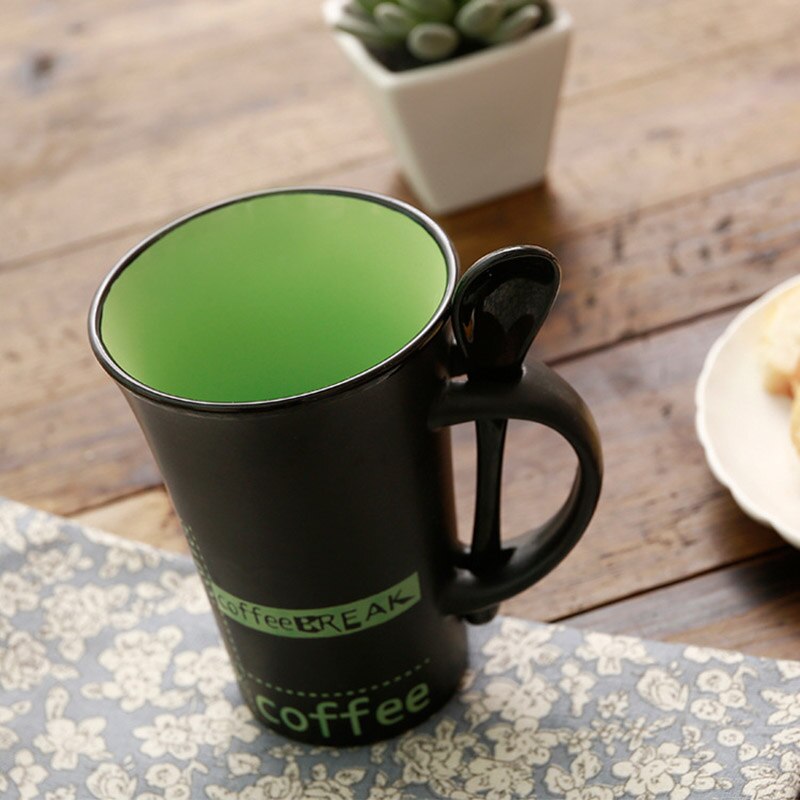 simple ceramic coffee mug with spoon, handle mugs personality cute cup coffee cups Drinkware for the kitchen: 03