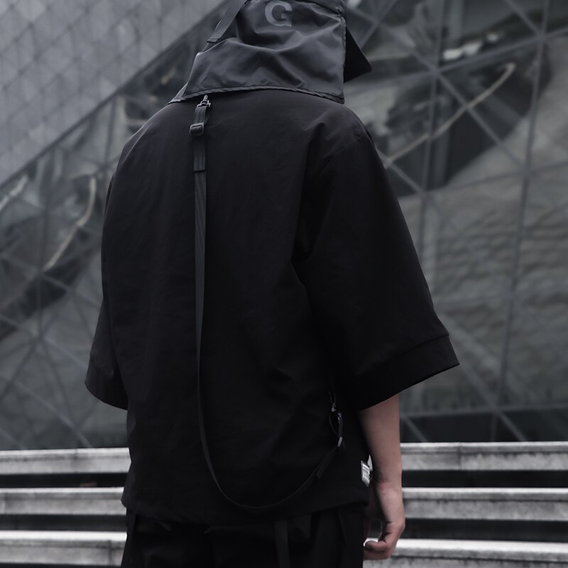 Kimono-takki kaksinkertainen etutasku techwear noragi whrs ninjawear tummat vaatteet japanilainen tyyli futuristinen esteettinen