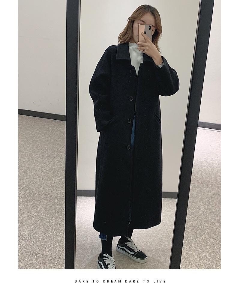 Manteau en laine mi-long style coréen pour femme, vêtement d'extérieur noir à col rabattu, style slim, collection printemps-automne: 2 / Xl
