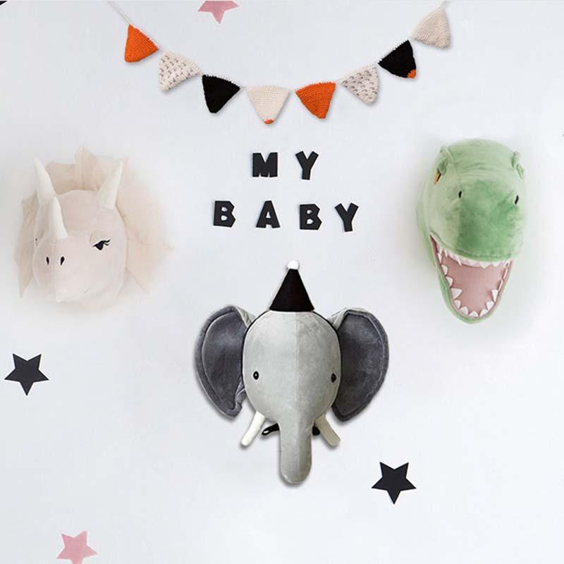 Dier Hoofd Dinosaurus Muur Decor Elephant Herten Opknoping Mount Knuffel Pluche Speelgoed Prinses Pop Meisje Kid Kinderkamer