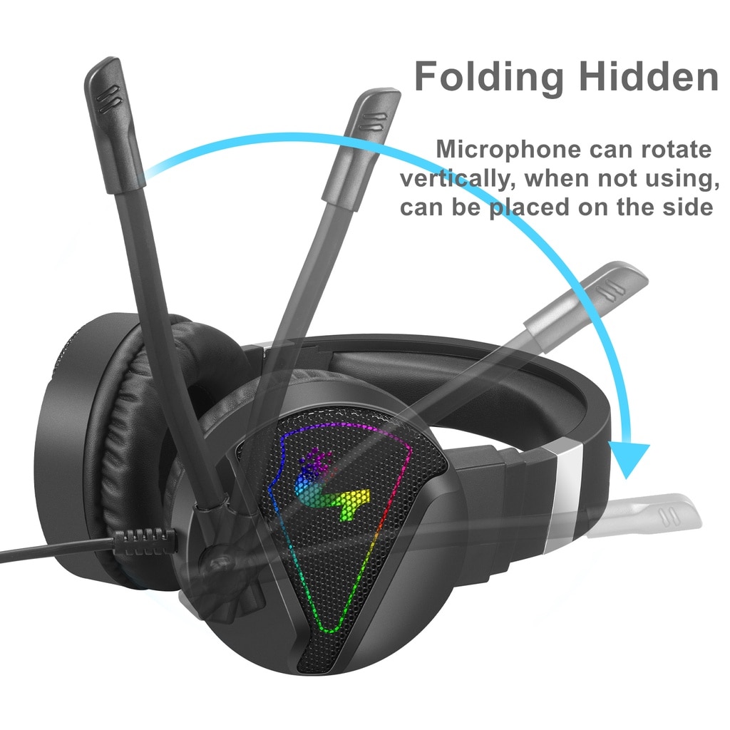 QMEOW słuchawki gamingowe z LED przewodowy zestaw słuchawkowy HiFi 4D słuchawki Stereo ze składanym mikrofonem na PC Laptop Online klasa i gra