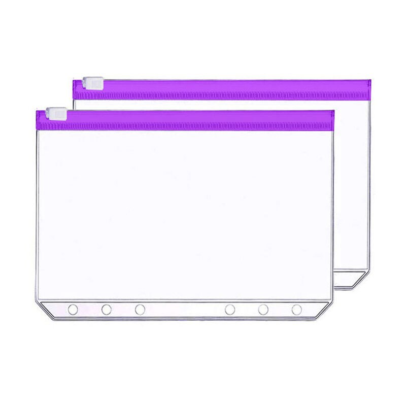 2pcs/lot File Organizer Storage Folder Standard Transparent PVC Loose Leaf Pouch with Self-Styled Zipper Filing Binder Document: A5 purple 2pcs
