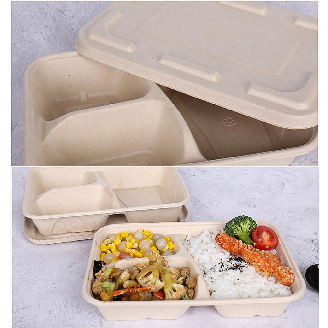 50PCS Paper Food Container 3-Compartment Food Packing Box Meal Prep Container Disposable Meal Prep Containers Food Takeout Boxes