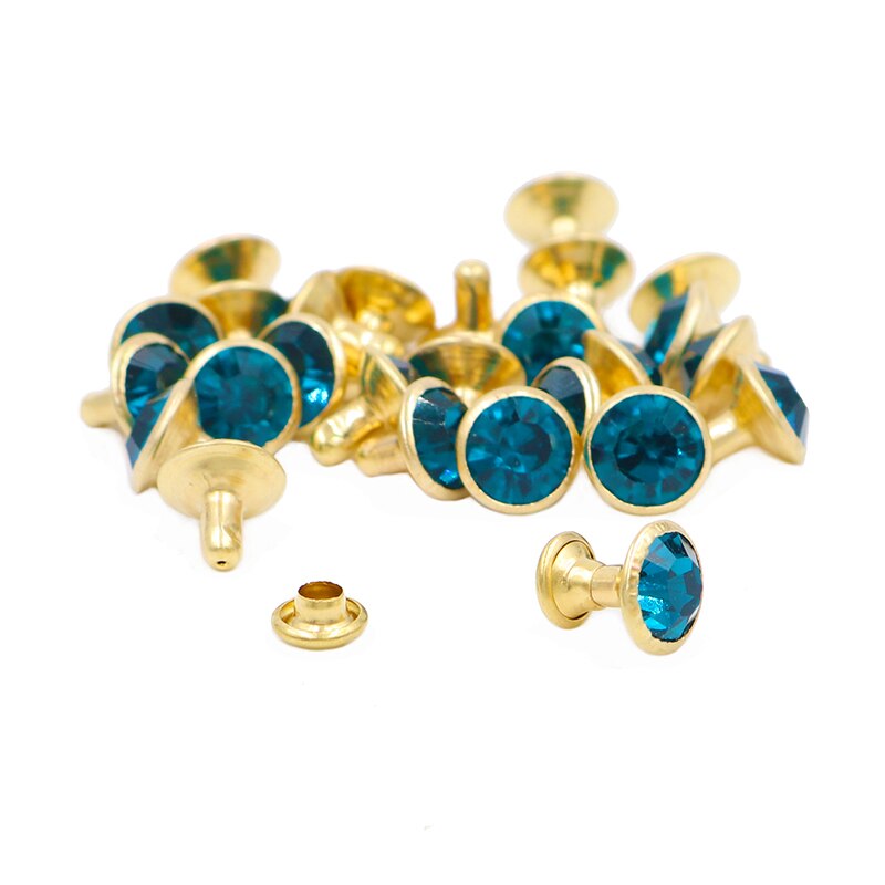 100setzt 8mm Blau Zirkon Kristall Strass Nieten Goldene Metall Basis Nieten Stunds Für Kleidung Tasche Leder Niet