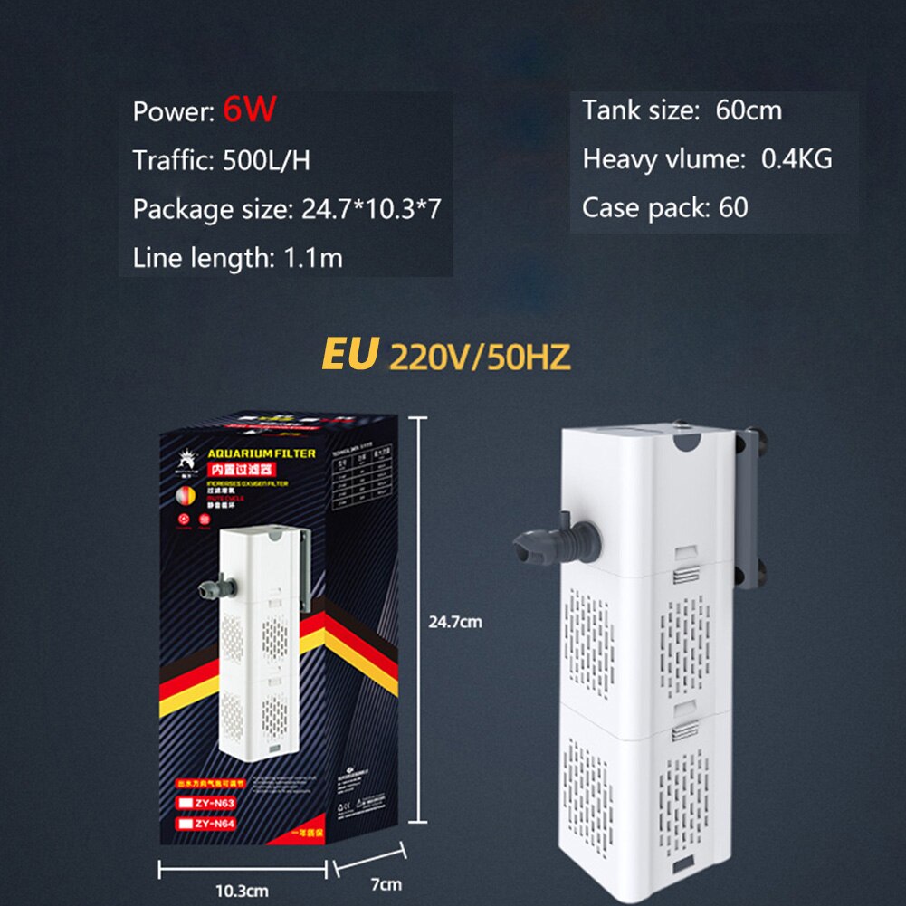 4 in 1 Aquarium Filter Pump Quiet Fish Tank Submersible Air Oxygen Internal Pump Air Oxygen Internal Aquarium Air Pump: US Plug / 15W