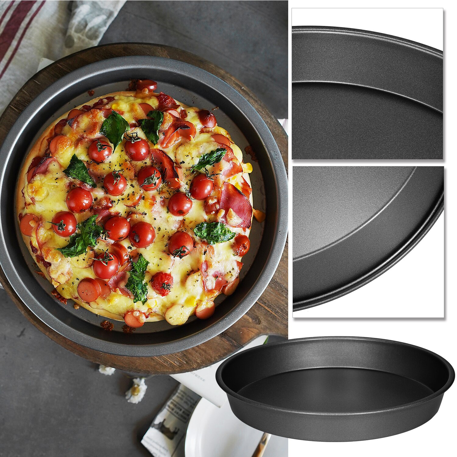 Pizza Bakken Pan Zwarte Bakken Lakens Voor Oven Anti-aanbak Ronde Pizza Lade 9 Inch Bakvormen Carbon Staalplaat Pannen Voor koken Pan