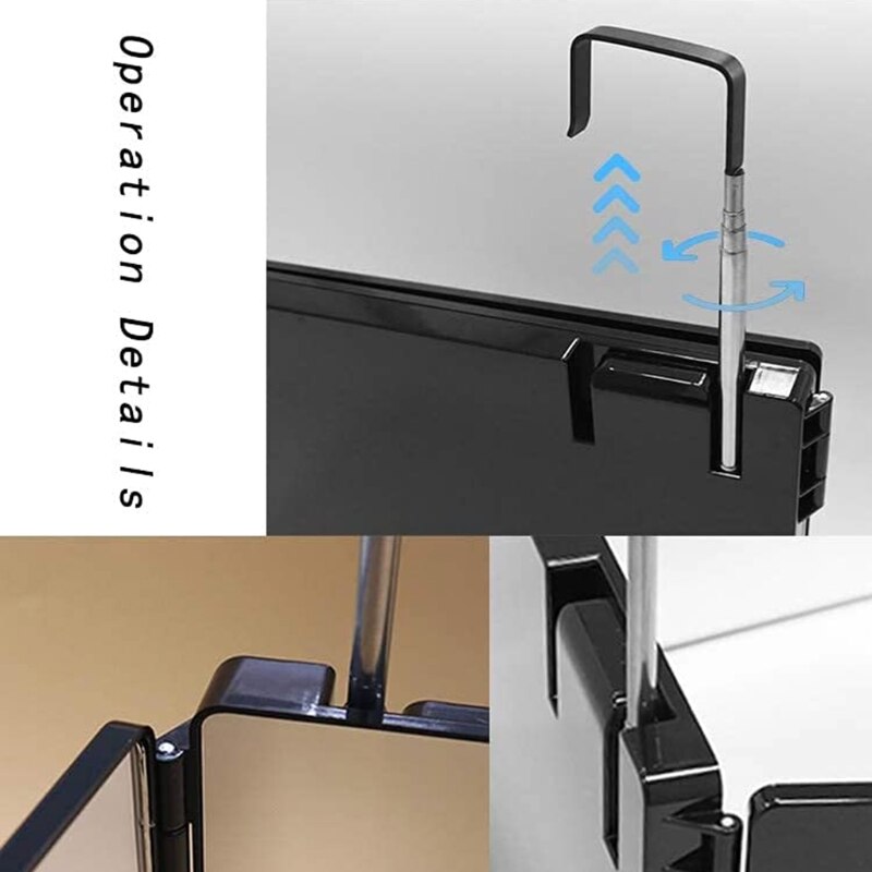 Trifold Hair Cutting Mirror Self Styling Mirrors with Adjustable Height Hook