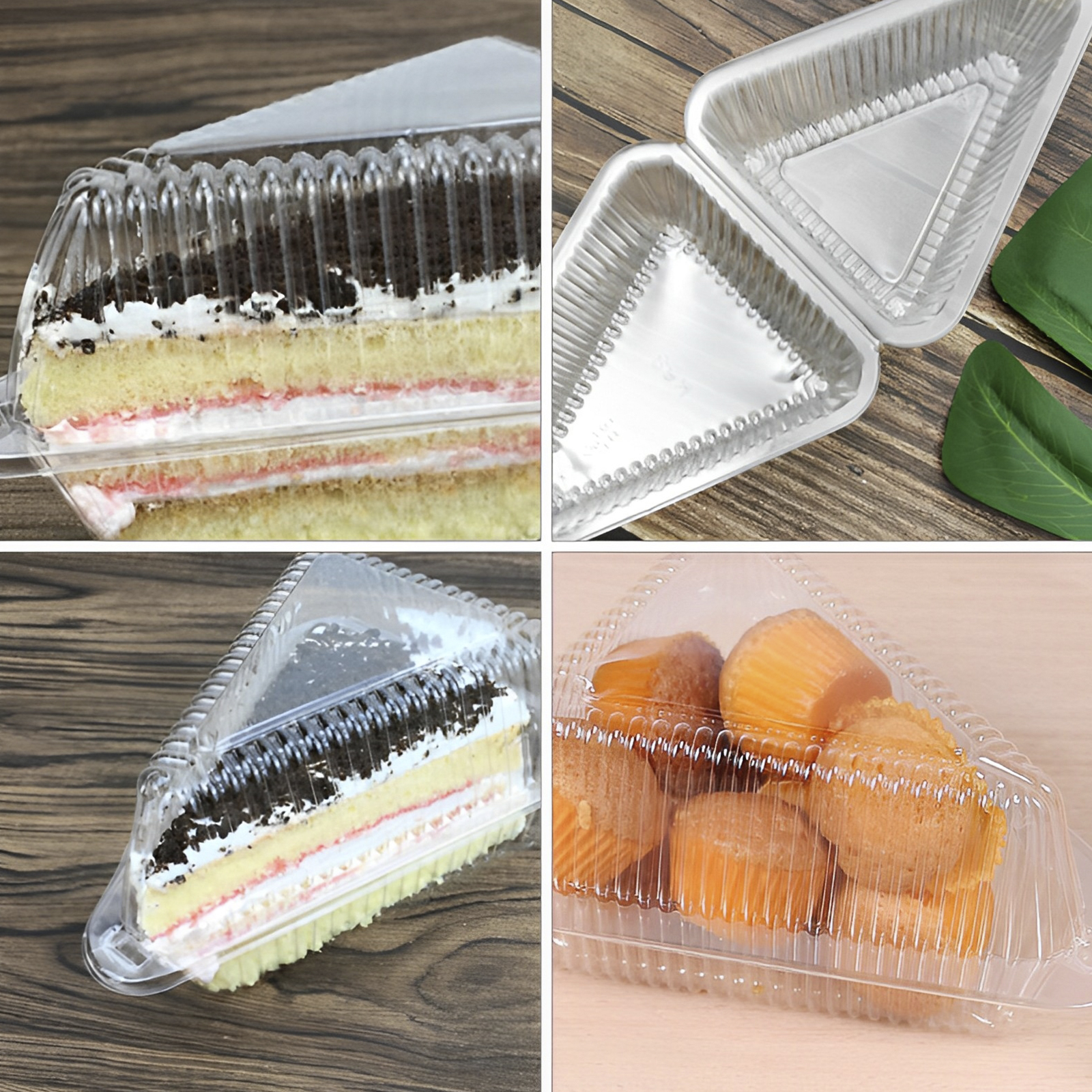 100Pcs Cake Slice Boxes Reusable Cupcake Slice Container with Lid Stackable Clear Square Single Dessert Box Triangular Sandwich