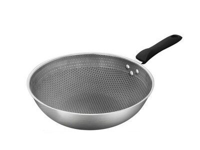 Honeycomb Handmade Stainless Steel Wok Set Nonstick Skillet Thick Wok Frying Pan Non-Stick Non Rusting Gas/Induction Cooker Pan: B Without lid
