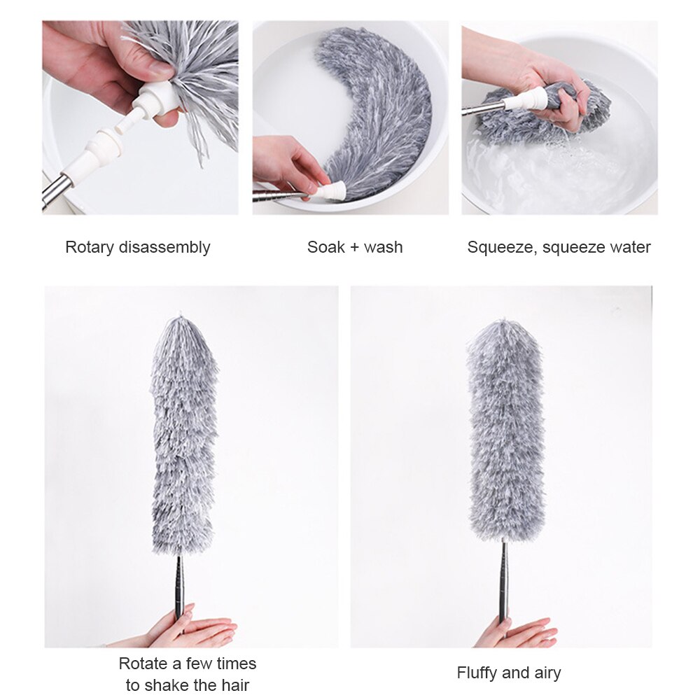 Plumero de plumas extensible con poste telescópico, limpiador de polvo de cepillo para el hogar, plumero de microfibra lavable, herramienta de limpieza