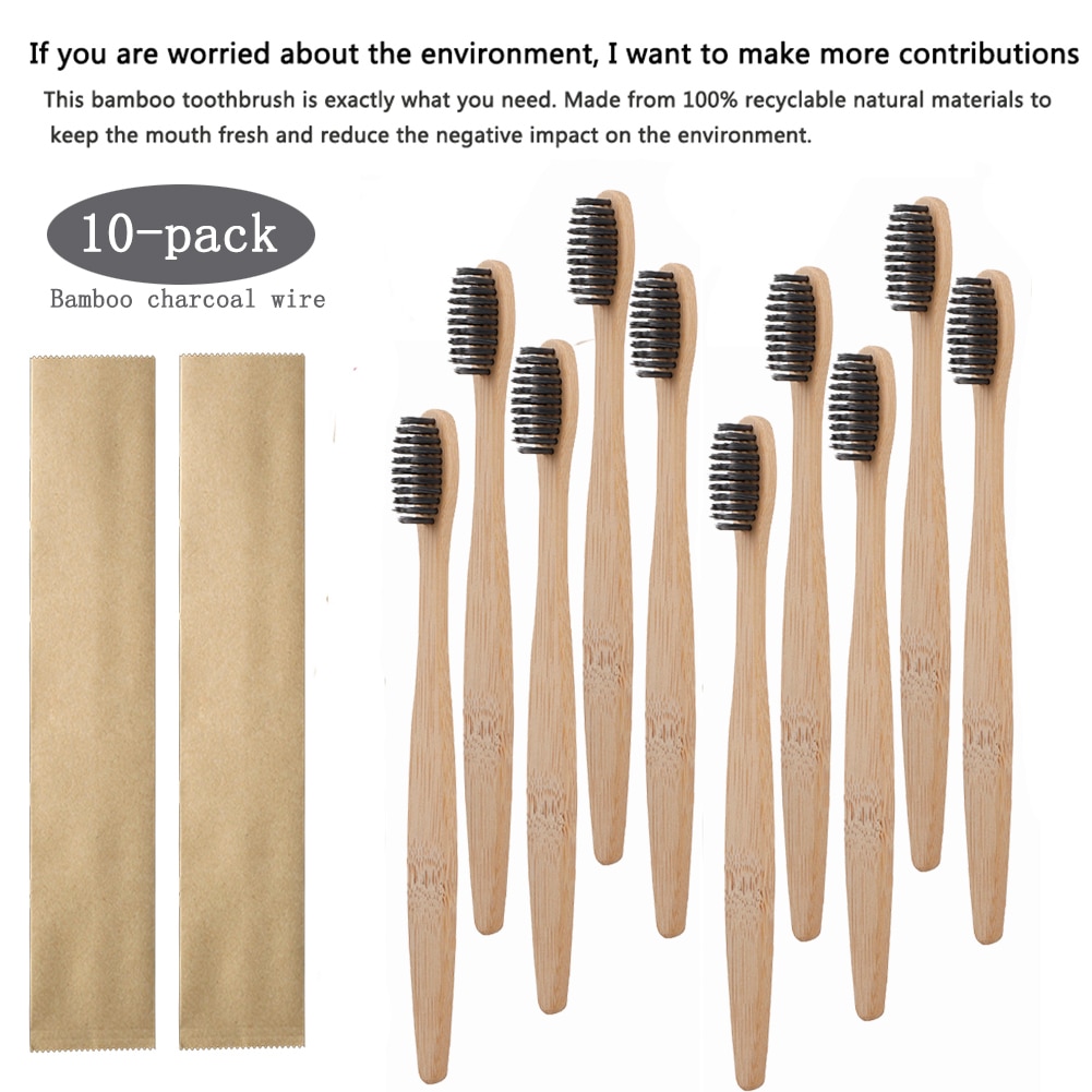 Bamboo Toothbrush with Paper Eco Friendly 10-Pack Soft Bristles Toothbrush Natural wooden and Eco-Friendly BPA Free Bristles