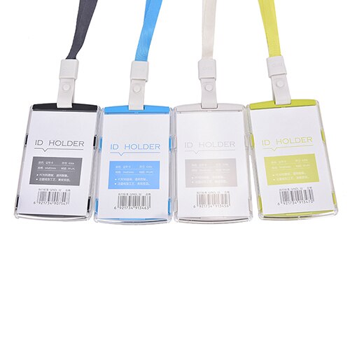 1 Pcs Vertical Transverse Clear Plastic ID Name Card Holder Work Badge W/ Lanyard Name Card