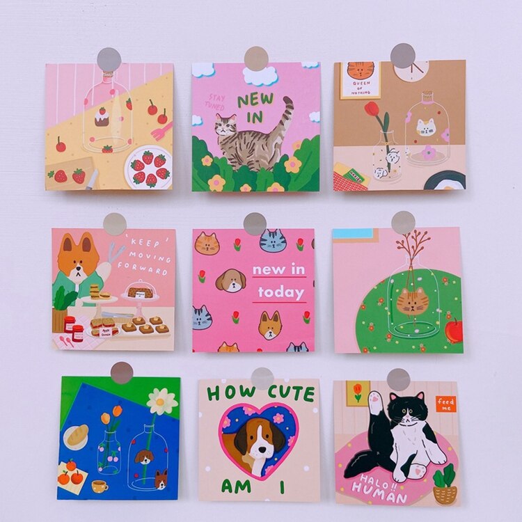 9 Sheets Kawaii Bear Card Double-sided Graph Lovely Cat Wall Decoration Poster Korean Photo Props Decorative Sticker: B
