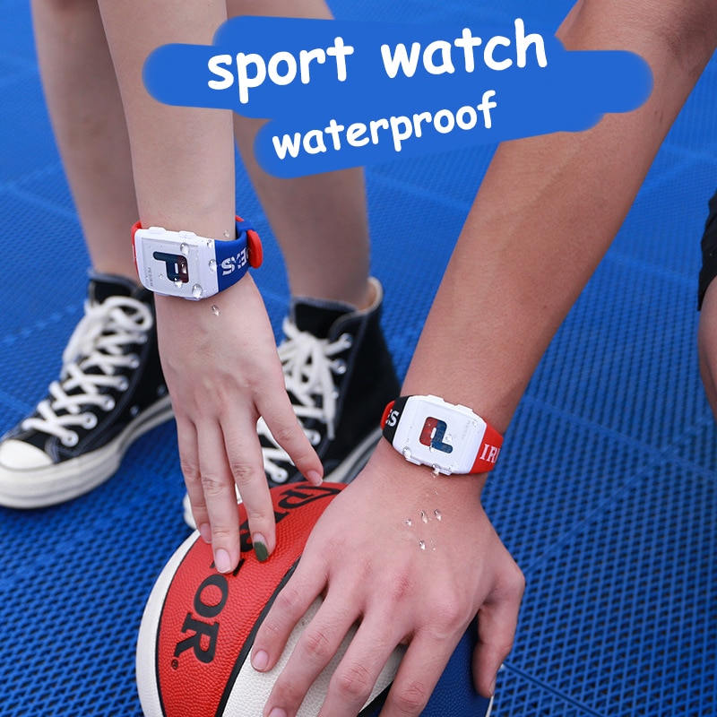 Waterdichte Vierkante Kids Jongen Horloge Mode Kleurrijke Siliconen Band Led Mannen Vrouwen Sport Digitale Horloges Unisex Klok