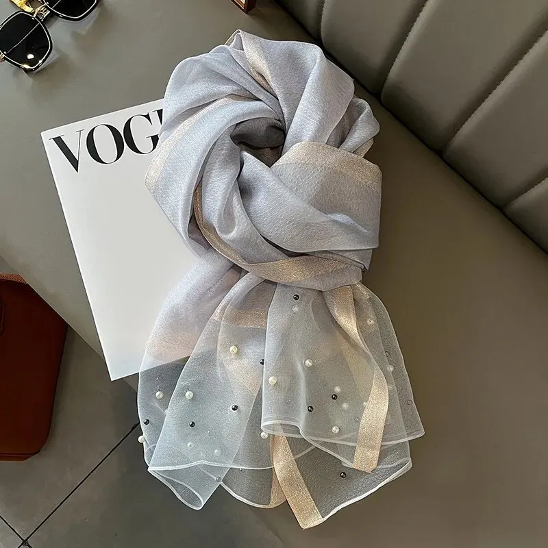 2024 marca de luxo moda feminina cachecol liso seda linho xales verão senhora bandanas foulard hijab: CINZA