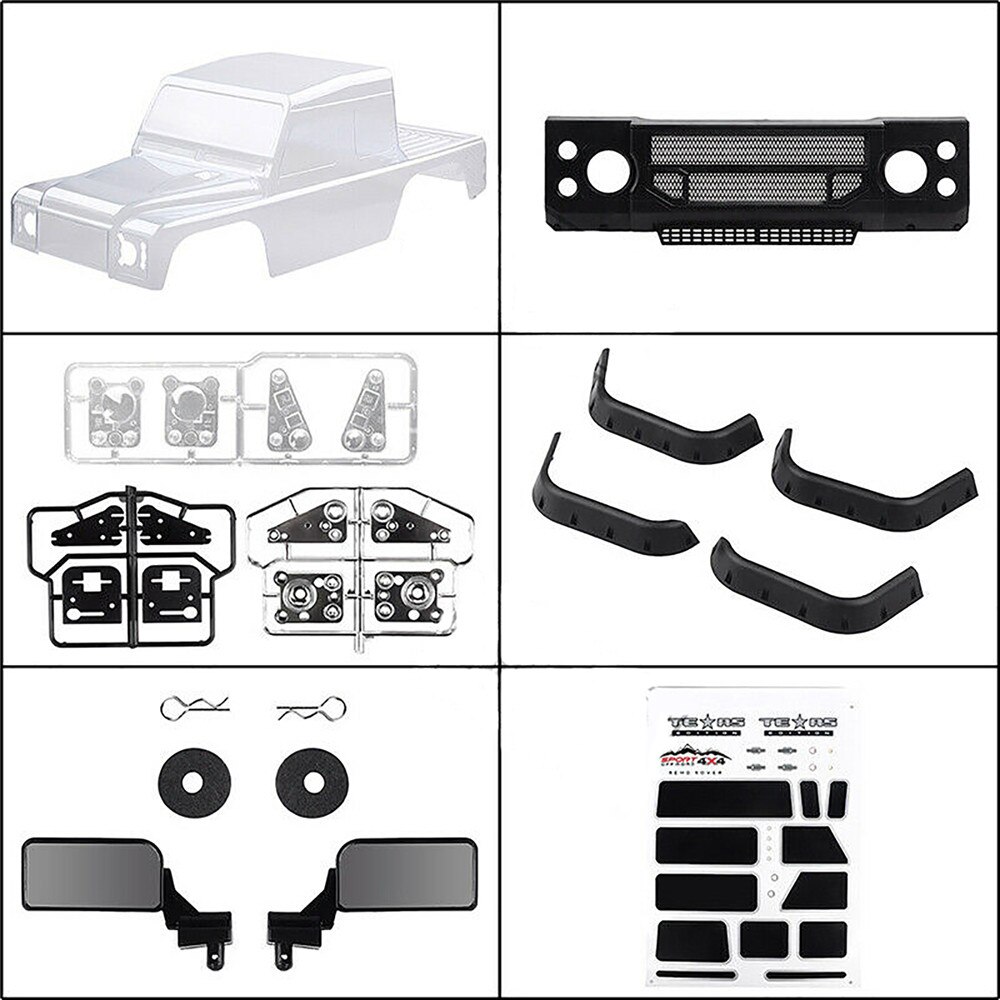 313 millimetri Interasse PVC RC auto Corpo Borsette per 1/10 TRX4 difensore SCX10 90046 D110 Raccogliere RC Accessori Ricambi per auto: trasparente D130A