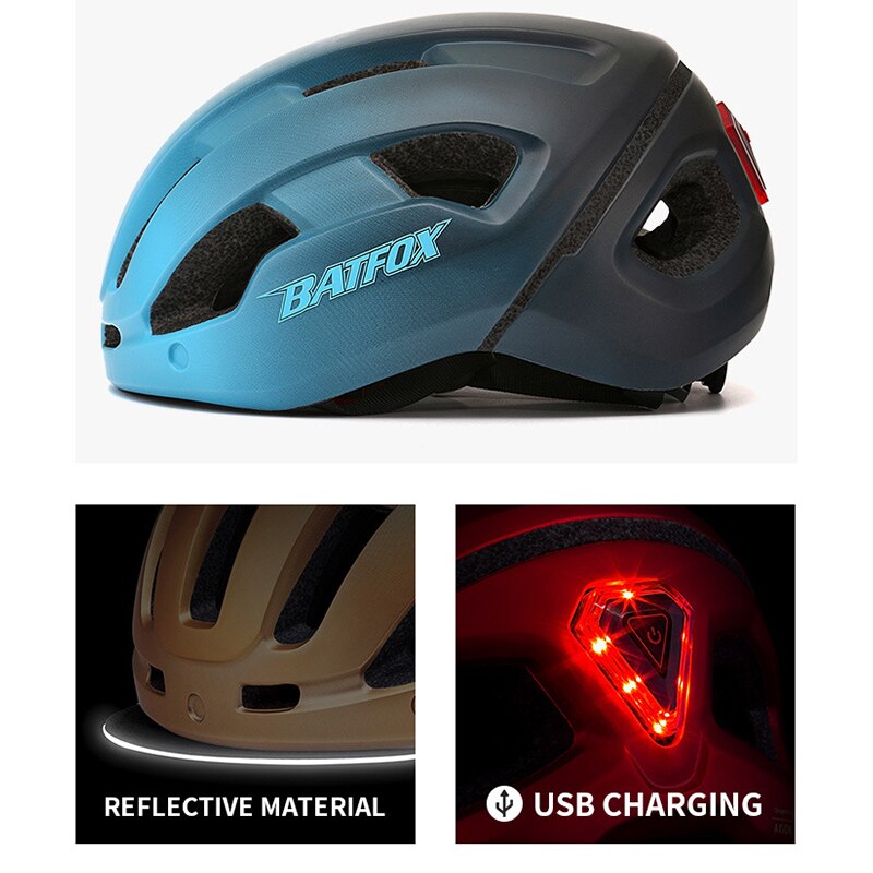 Batfox-casco de ciclismo con luz Led para hombre, protector de cabeza para bicicleta de montaña, con carga USB, moldeado integralmente, magnético, Google