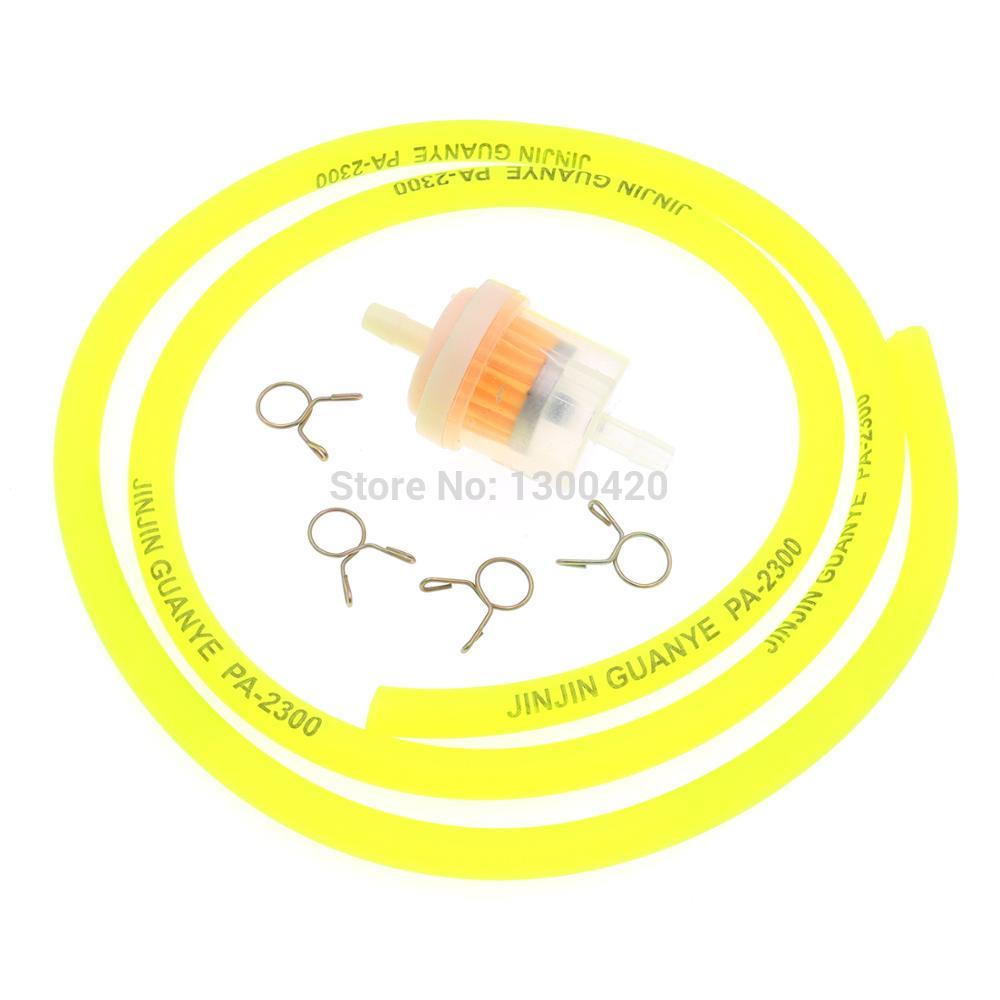 6mm Gas Fuel Filter + 1m Yellow Red Blue Green Rubber Oil Hose Tube Petrol Pipe Hose Line + 4 Clips for Moto Scooter Dirt Bike
