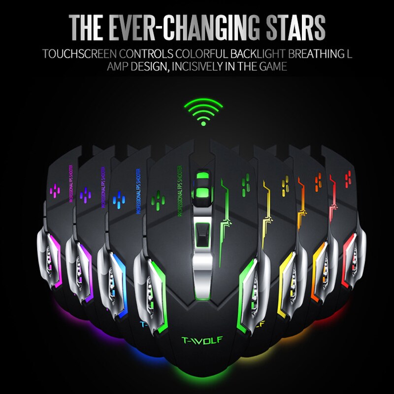 Sem fio gaming mouse 2400 dpi recarregável ajustável 7 cores backlight respiração gamer mouse jogo ratos para computador portátil