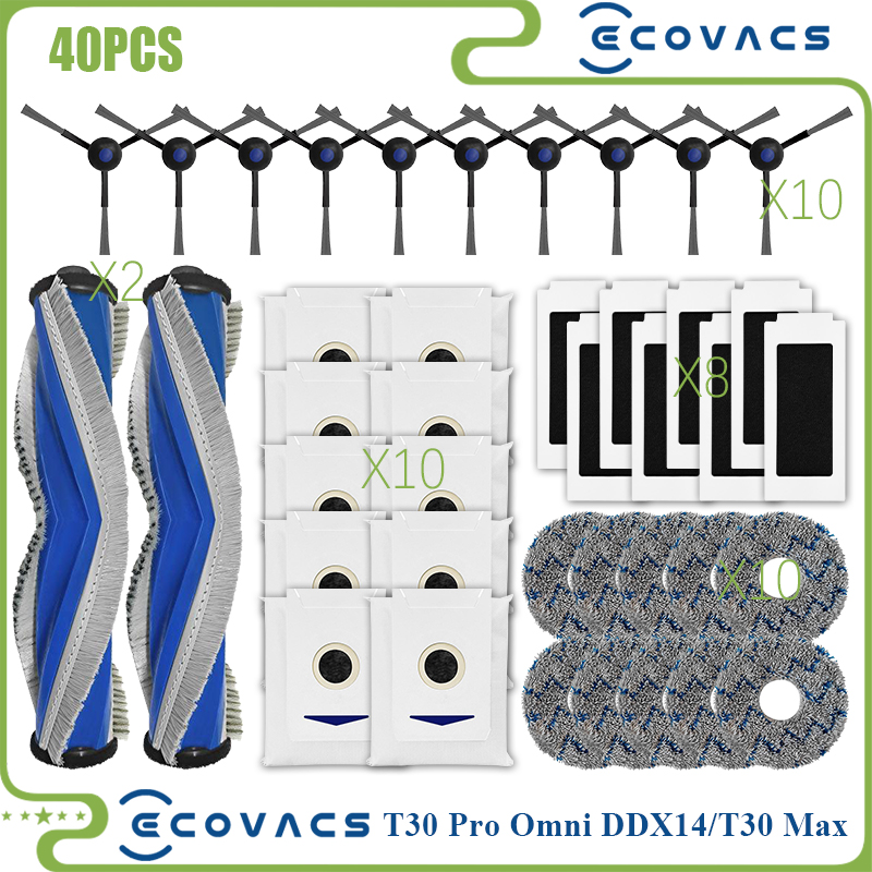 per Ecovacs Deebot T30 pro OMNI / T30 Max / T30 / DDX14 Aspirapolvere Spazzola laterale principale Filtro HEPA Mocio Panno Parti di ricambio: nero